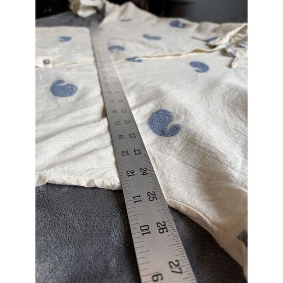 Civico 51 Womens Paisley Embroidered Button Up Shirt M Ivory Blue Made in Italy - Picture 8 of 9